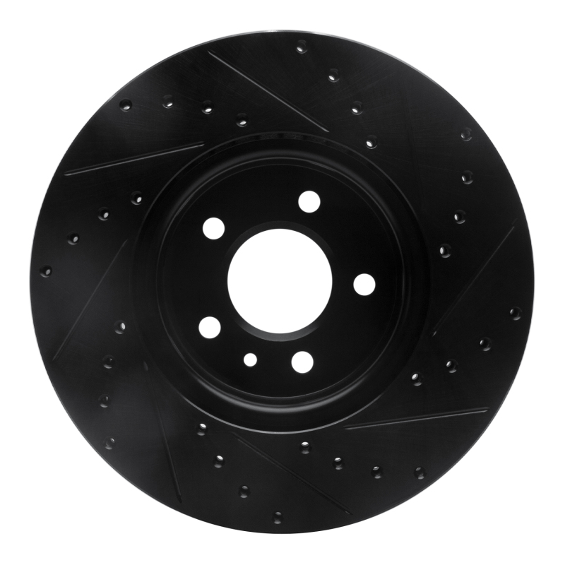 Cadillac CT4 Brake Rotor (1) - Front Left - R1 Concepts - Drilled & Slotted - Black - `13-`25